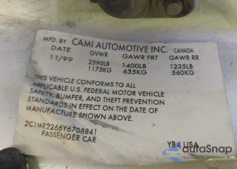 2000 Chevrolet Metro z USA, uszkodzony, nr VIN 2C1MR2266Y6708841